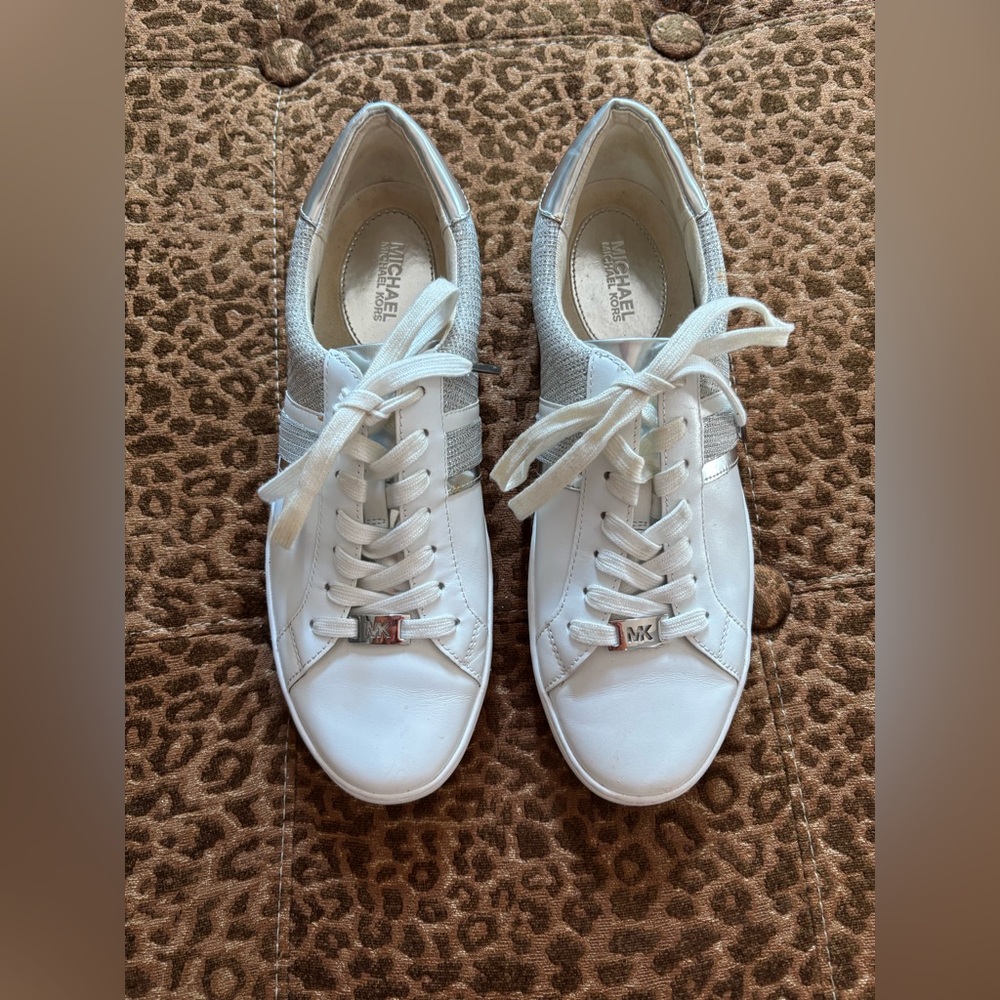 Michael Kors White and Silver Sneakers